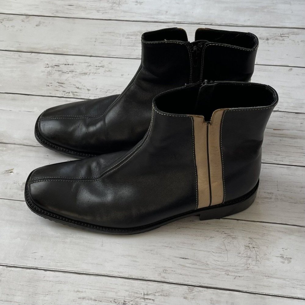 GORDON RUSH Men's Sz 8 High Tops Black Leather Chelsea Ankle Boots Side Zip